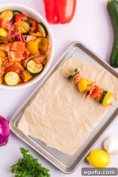 Skewer being assembled.