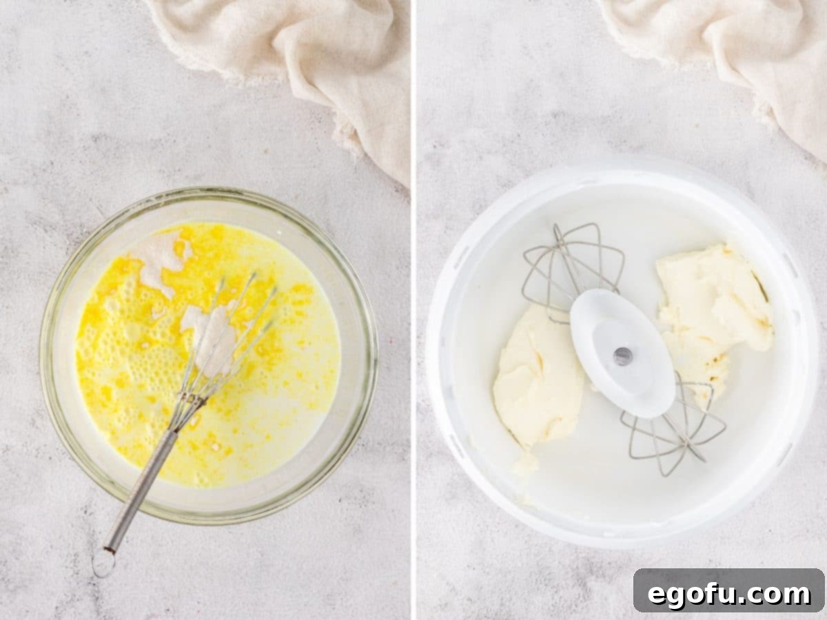 Lemon pudding mix being whisked with cold milk in a bowl.