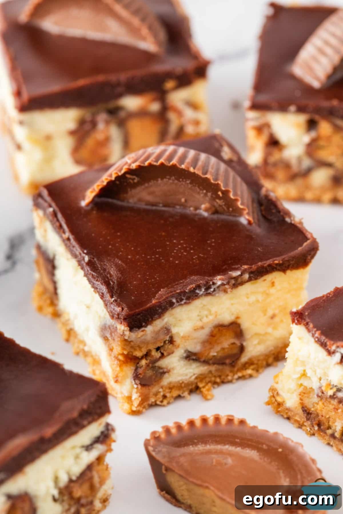 A few ready to eat Reese's Cheesecake Bars.