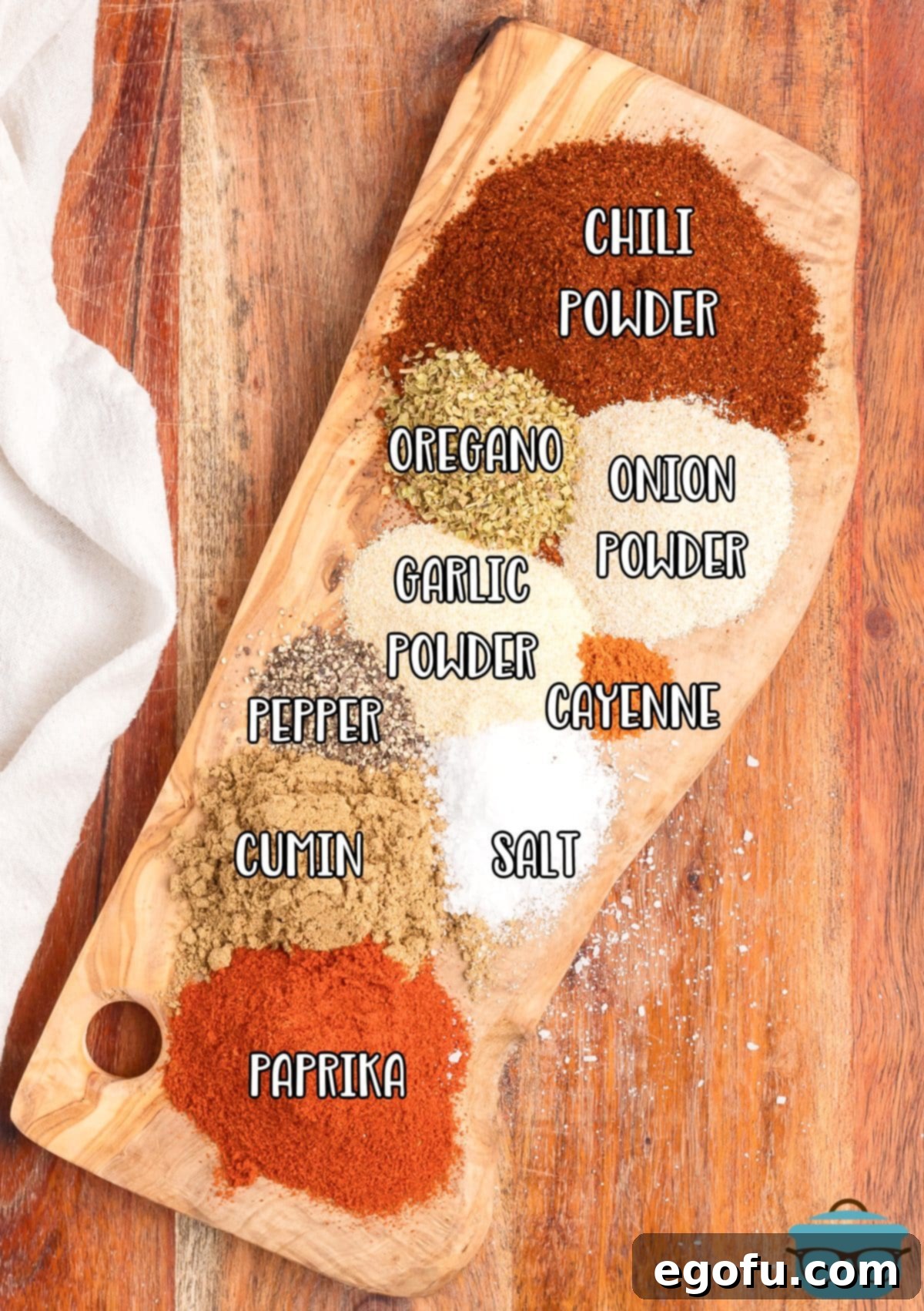 A Board of Fajita Seasonings.