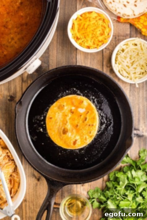 Tortilla shell coated in oil.