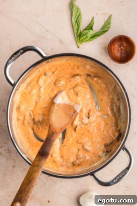 Marry me chicken gnocchi sauce in a pan.