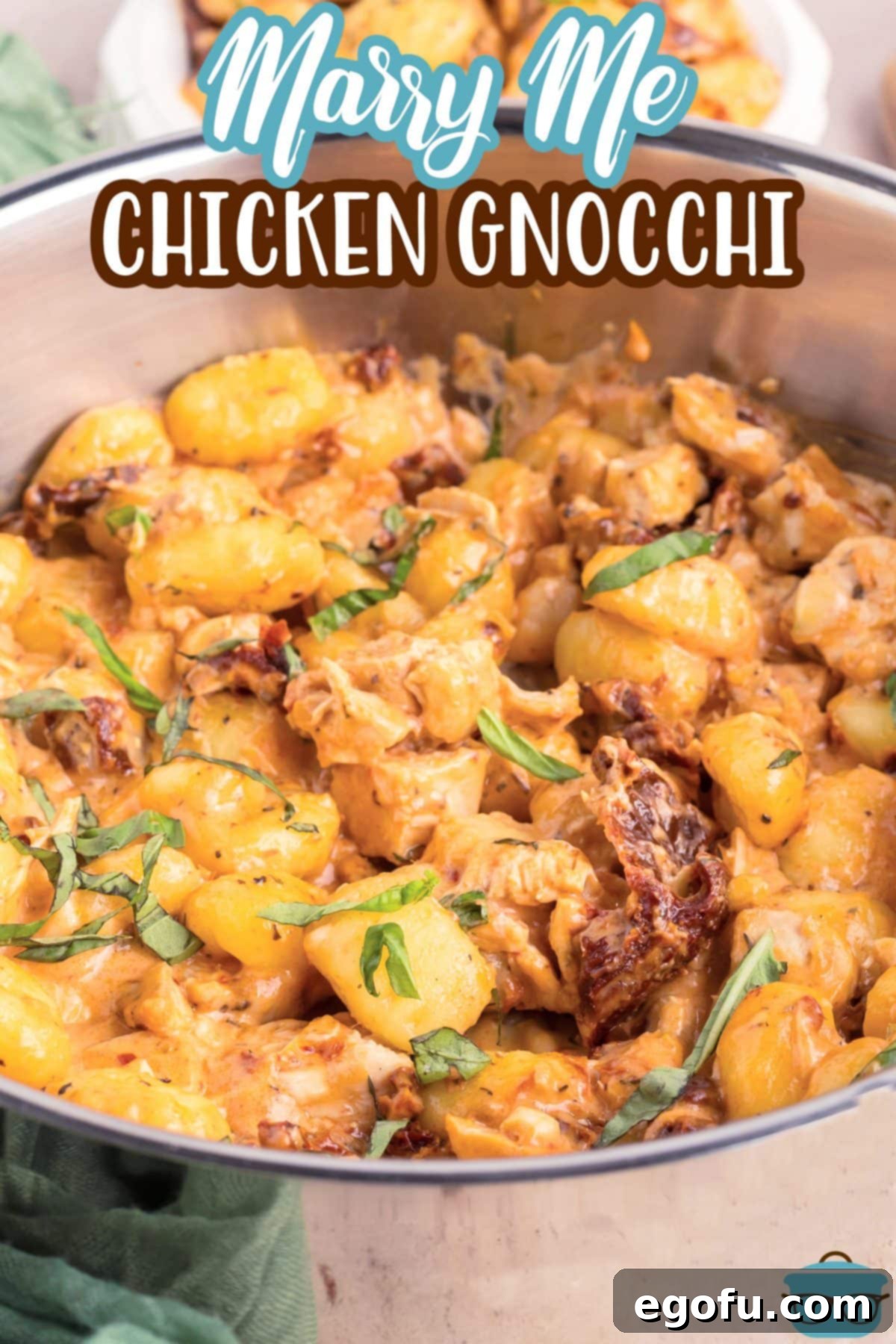 A large skillet brimming with Marry Me Chicken Gnocchi, ready to be served.