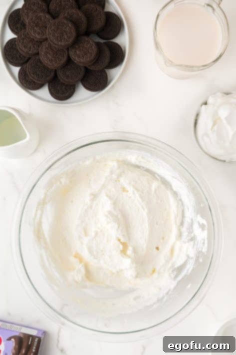 The cream cheese filling layer all mixed together.