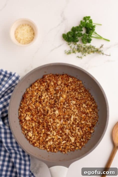 toasted breadcrumbs in a skillet.