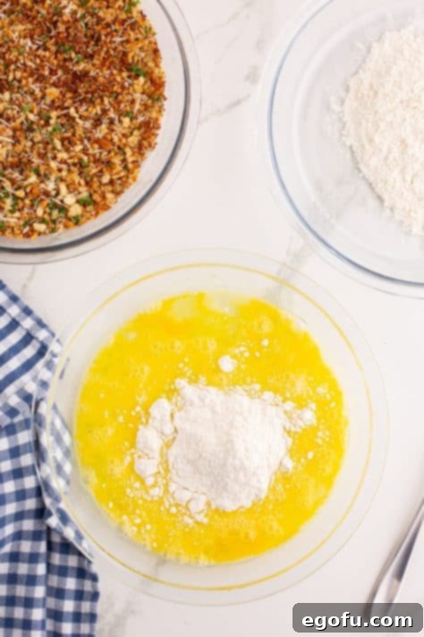 eggs and flour in a bowl.