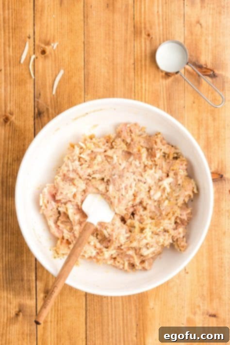 Chicken Parm Meatball Bake 12 A bowl of chicken meatballs mixture waiting to be formed into meatballs.