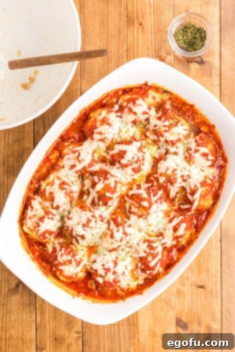 Chicken Parm Meatball Bake 16 Perfectly baked Chicken Parm Meatballs, golden and bubbling from the oven.