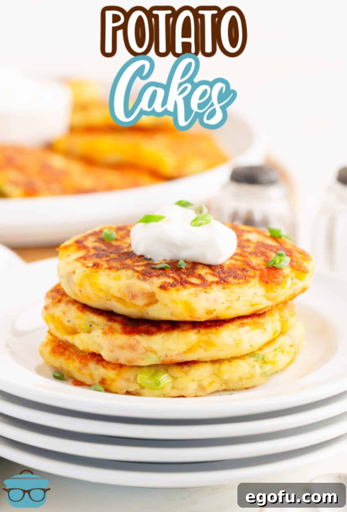 Crispy Potato Fritters 3 A small stack of Potato Cakes on a plate.