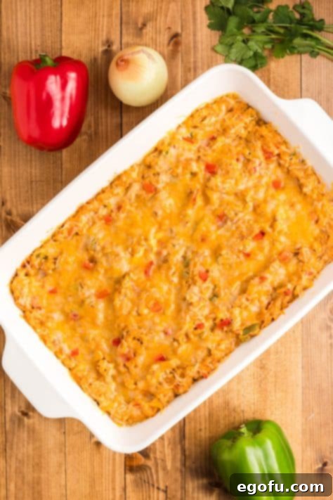 Cheese covered casserole in a baking dish.