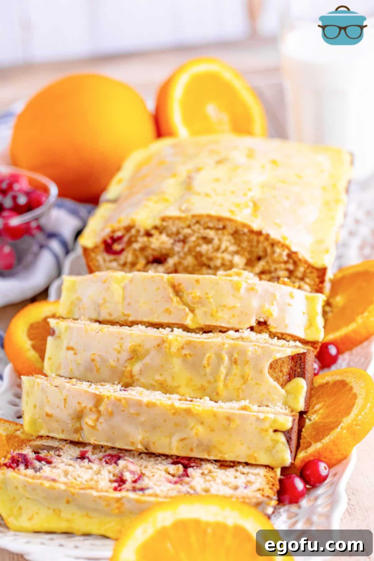 Starbucks Signature Cranberry Loaf 2 A copycat loaf of Starbuck's Cranberry Orange Loaf cut into a few slices.