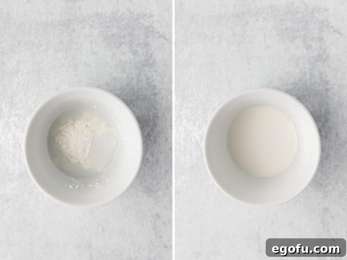 Cornstarch and water being mixed together to make a cornstarch slurry.