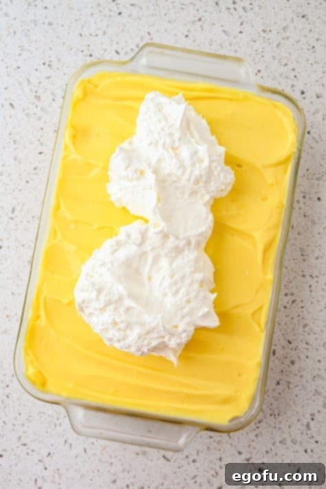 Cool Whip to be spread over a banana pudding layer.