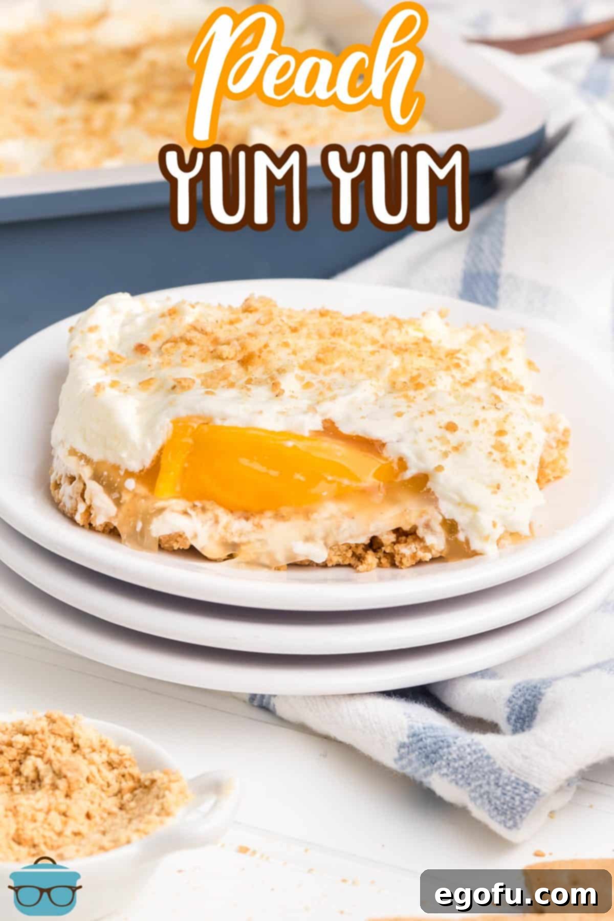 A few plates with Peach Yum Yum layered dessert.