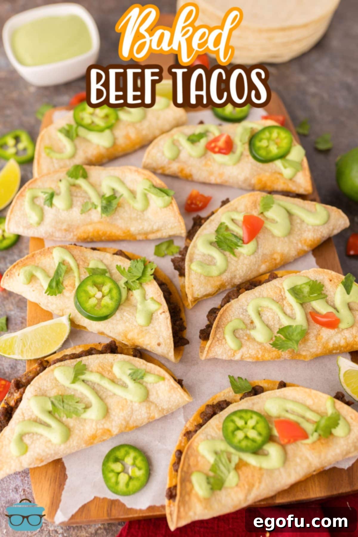 A small gathering of Baked Beef Tacos, showcasing the golden-brown shells.