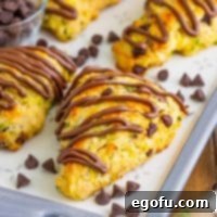 Close up looking at a few Chocolate Chip Zucchini Scones.