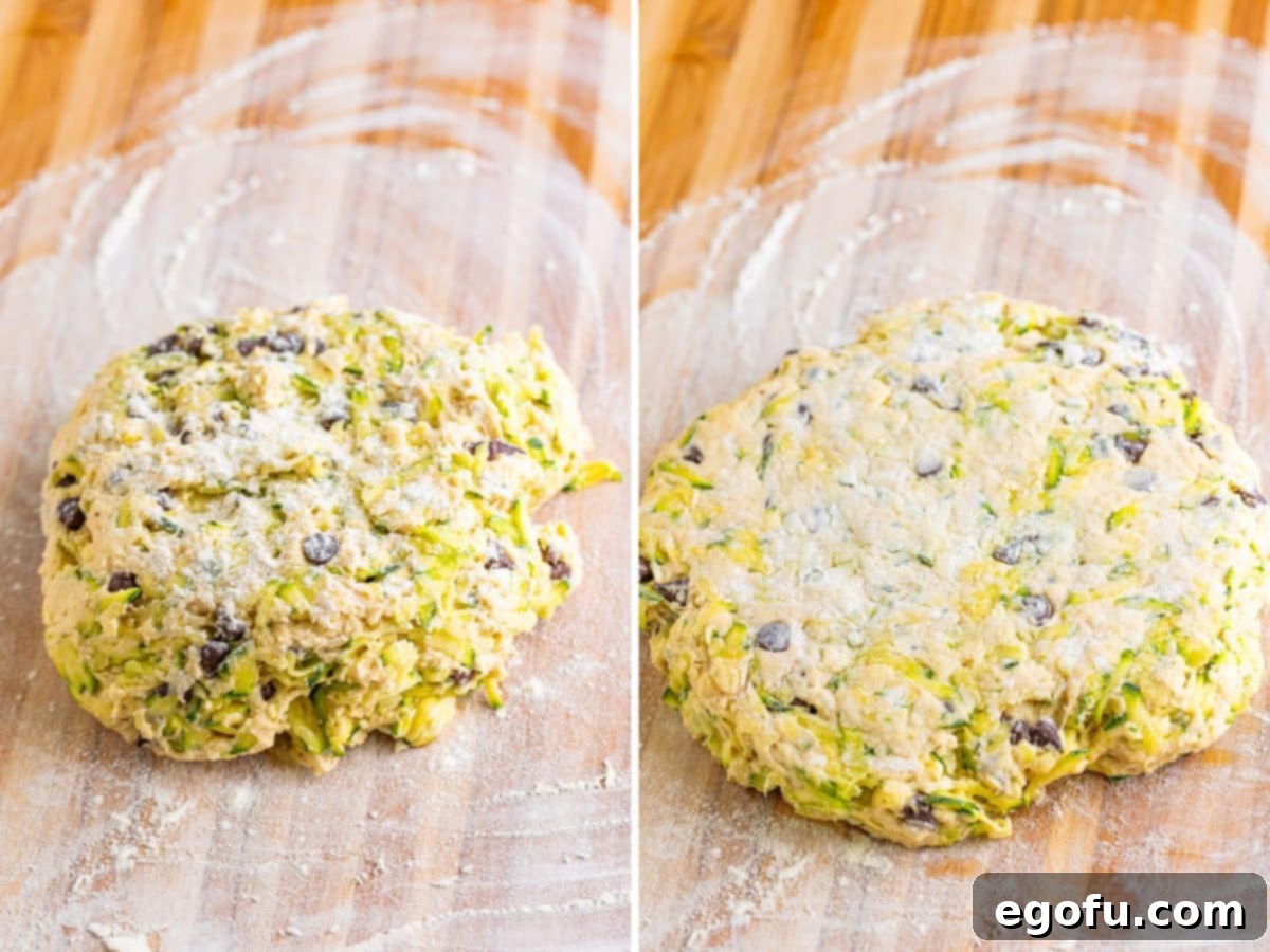 Scone dough being worked with and rolled out.