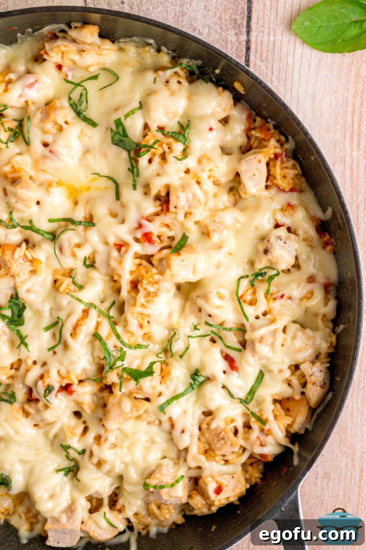 A delicious skillet of Marry Me Chicken and Rice, viewed from above, showcasing its creamy texture and rich ingredients.