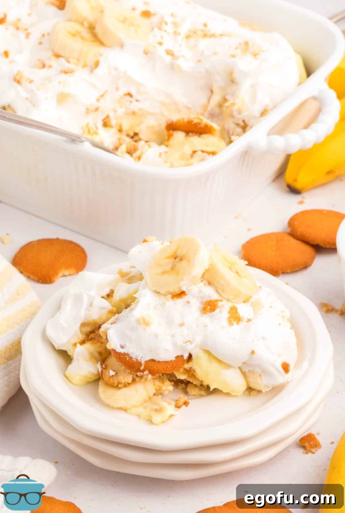A generous serving of creamy No-Bake Banana Pudding, ready to be enjoyed.