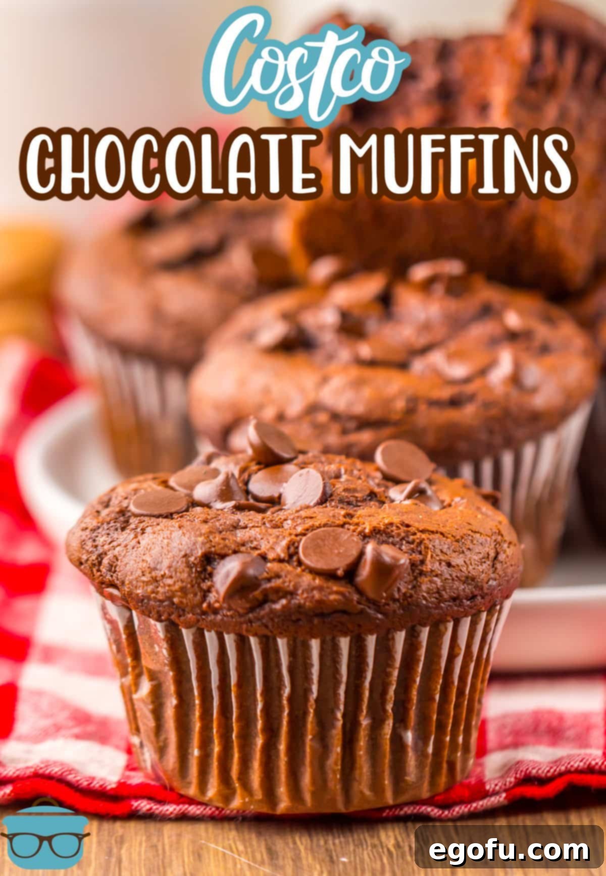 A row of perfectly baked copycat Costco Double Chocolate Muffins, rich and inviting.