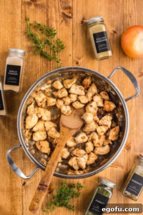 Chicken and onions being cooked in a pot.