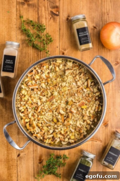 Stuffing being added to a pot of ingredients.