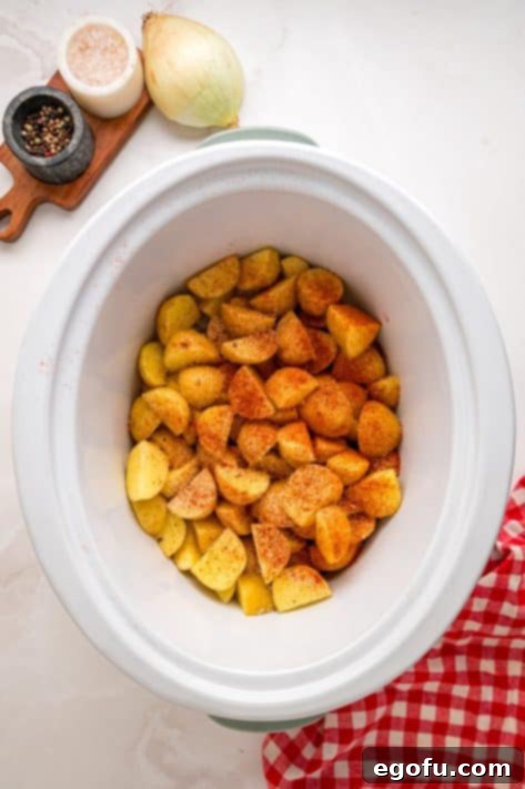 Bayou Slow Cooker Potatoes 7 Seasoned potatoes in a Crock Pot.