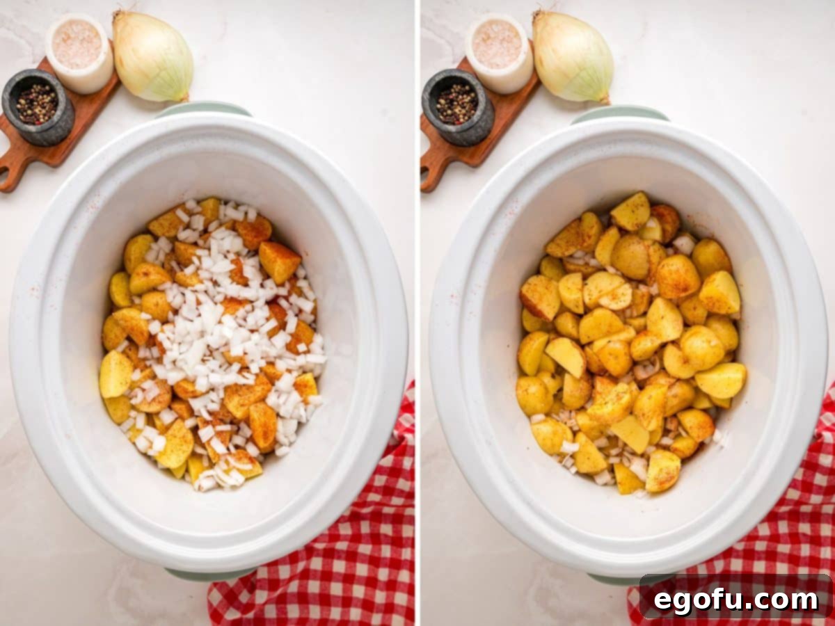 Bayou Slow Cooker Potatoes 8 Onions and potatoes in a Slow Cooker.