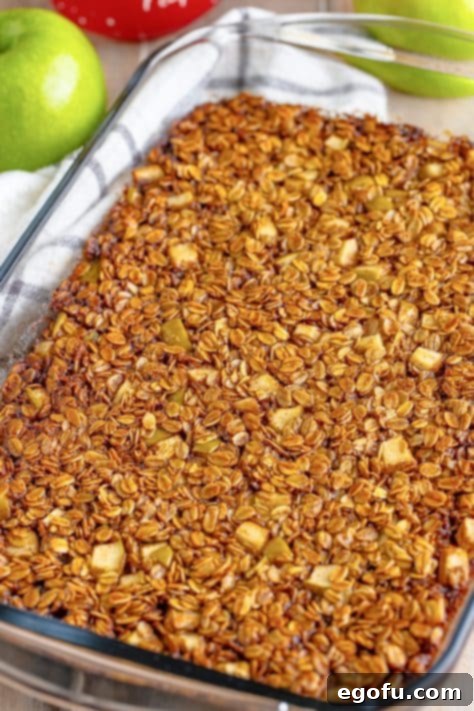 A pan of freshly Baked Apple Oatmeal.