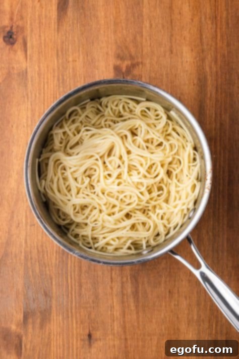 Lo Mein Noodles in a skillet.