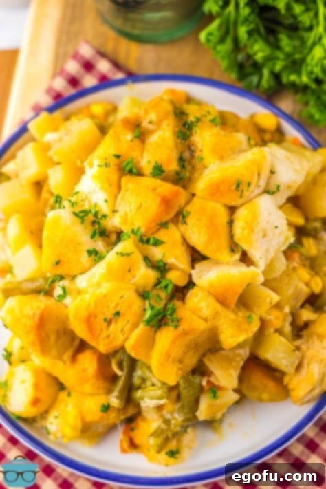 A plate of Crock Pot Chicken Pot Pie Casserole.