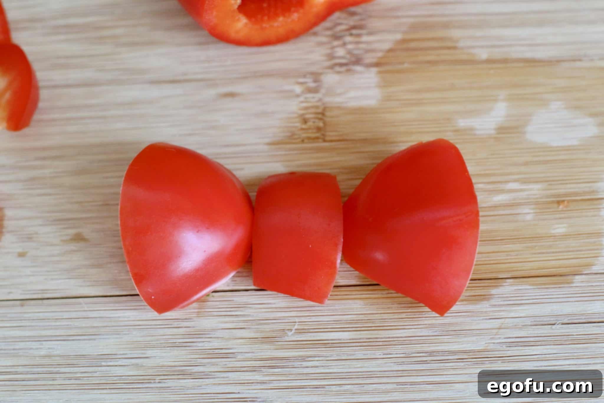 red pepper cut and shaped into a bow.