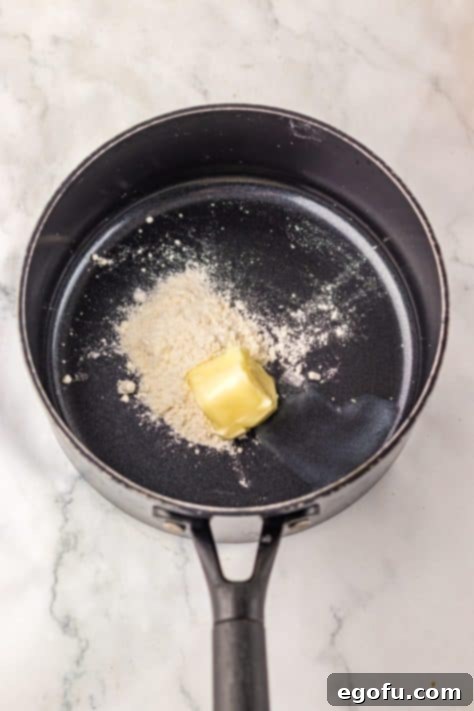 Butter and flour in a pot.