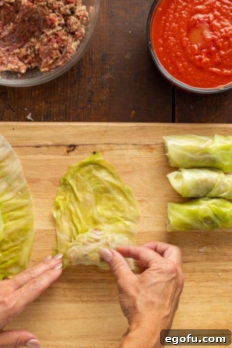 Effortless Crock Pot Cabbage Rolls 13 Meat mixture in cabbage leaves.