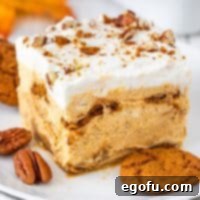 A slice of No Bake Pumpkin Dessert with a few nuts on top, presented beautifully.