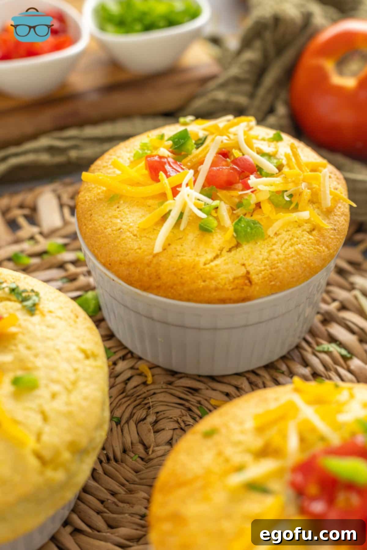 Golden Cornbread Chili Bake 2 A few baked Cornbread Chili Pot Pies in ramekins.