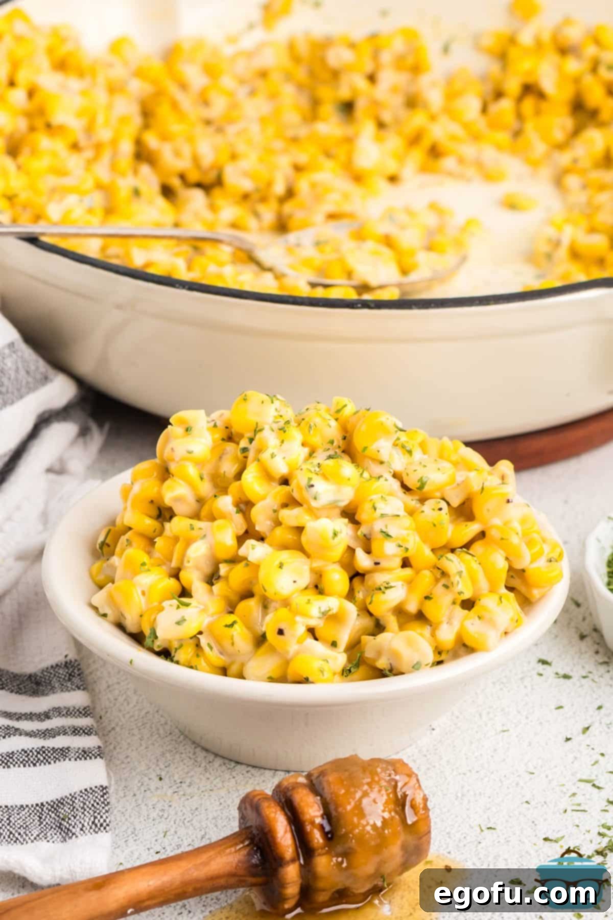 A bowl of Honey Butter Skillet Corn. 