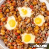 Looking down closely on some Breakfast Hash.