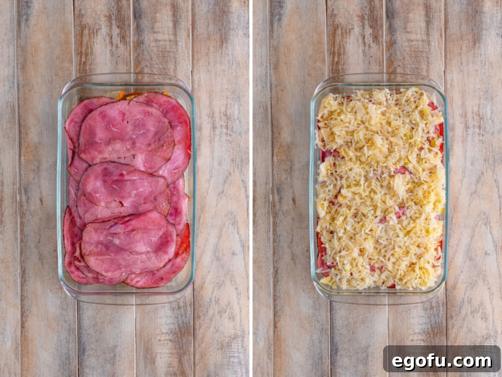 A collage of images with pastrami and layered sauerkraut.