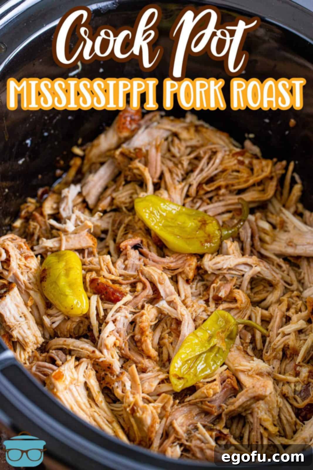 Fall-Apart Mississippi Pork Perfection 3 Shredded Mississippi Pork Toast shown in a black oval slow cooker, ready to be served.