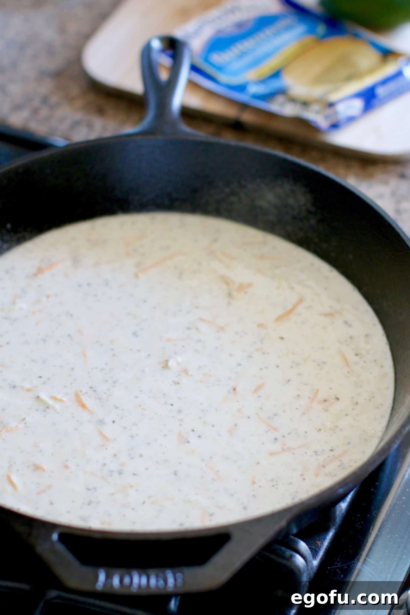 Golden Skillet Cornbread Pizza 6 cornbread mix in a cast iron skillet.