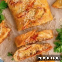 Looking down on a few slices and an uncut part of an Easy Stromboli.