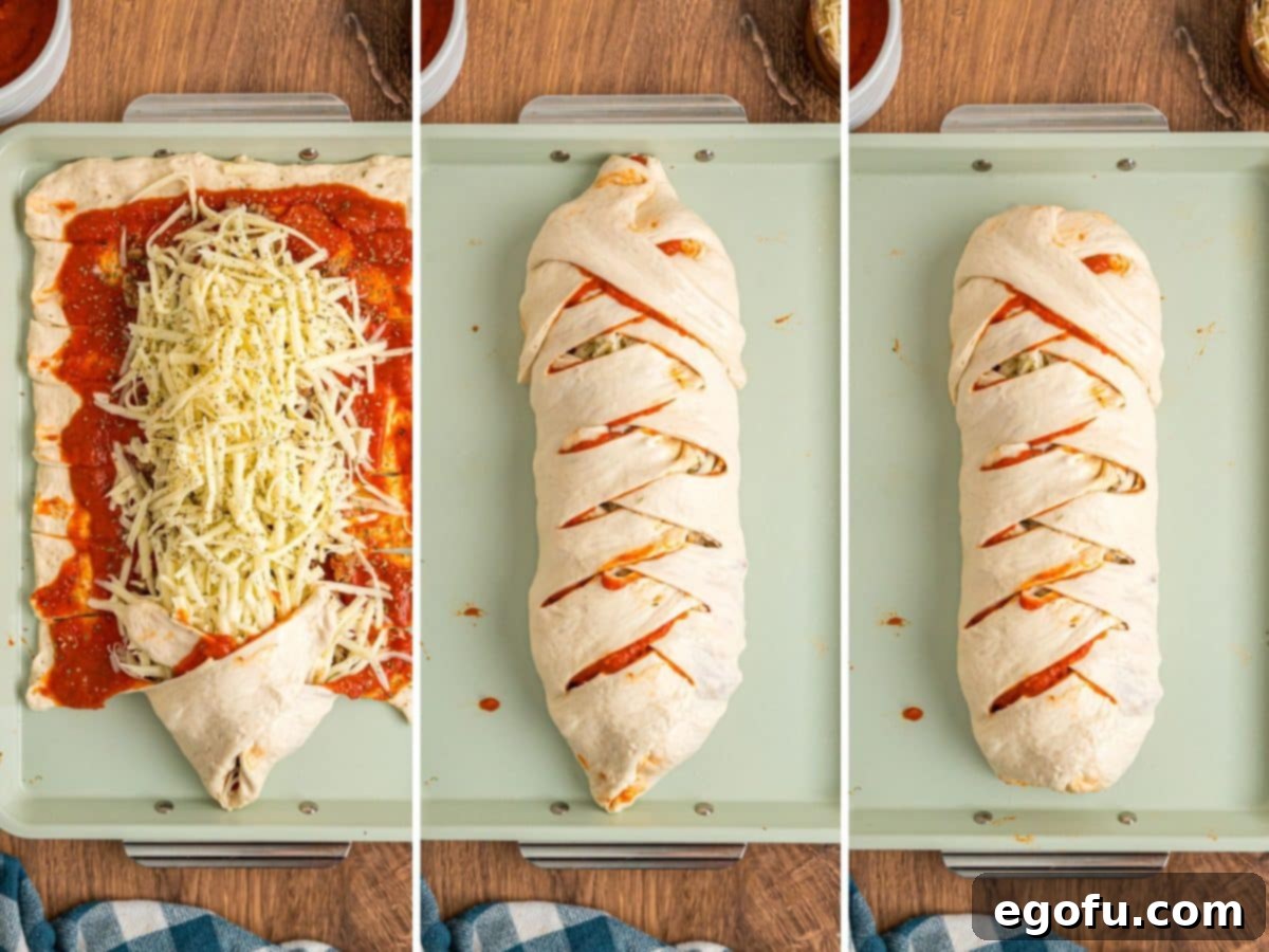 A stromboli being wrapped up.