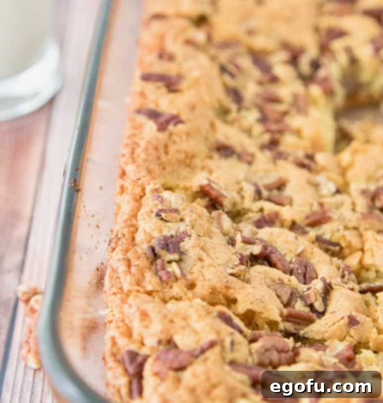 finished, Pecan Cake fully baked in a glass baking dish