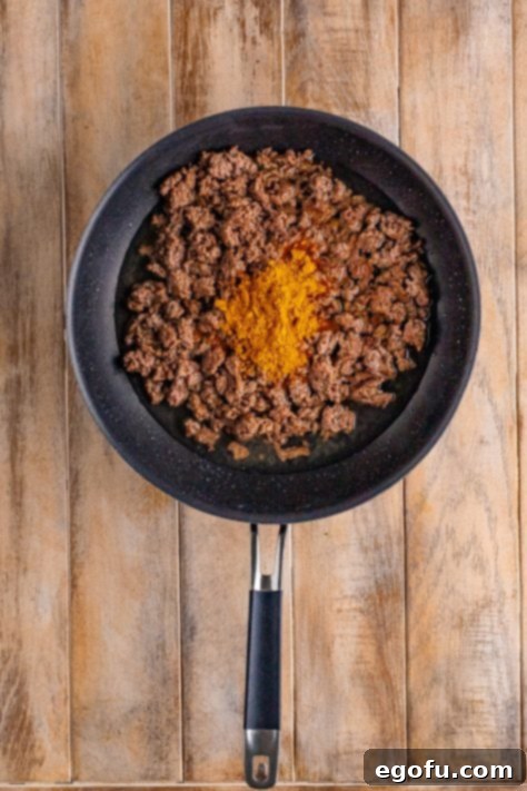 taco seasoning added to ground beef.