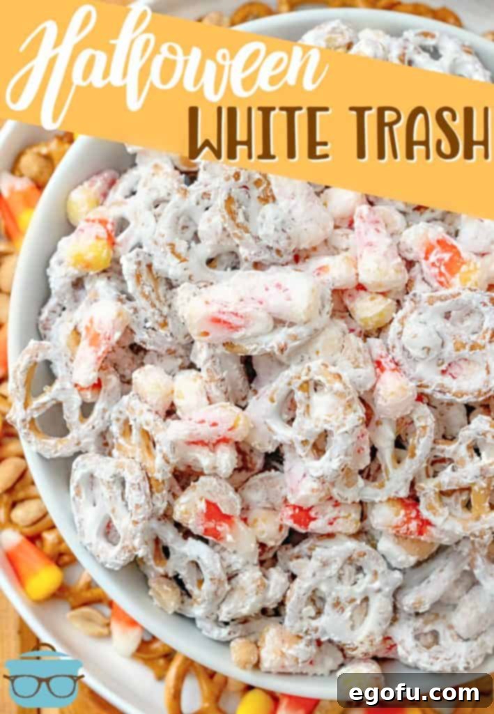 Trailer Park Terror Night 3 Halloween inspired candy coated snacks show in a large white bowl recipe from The Country Cook