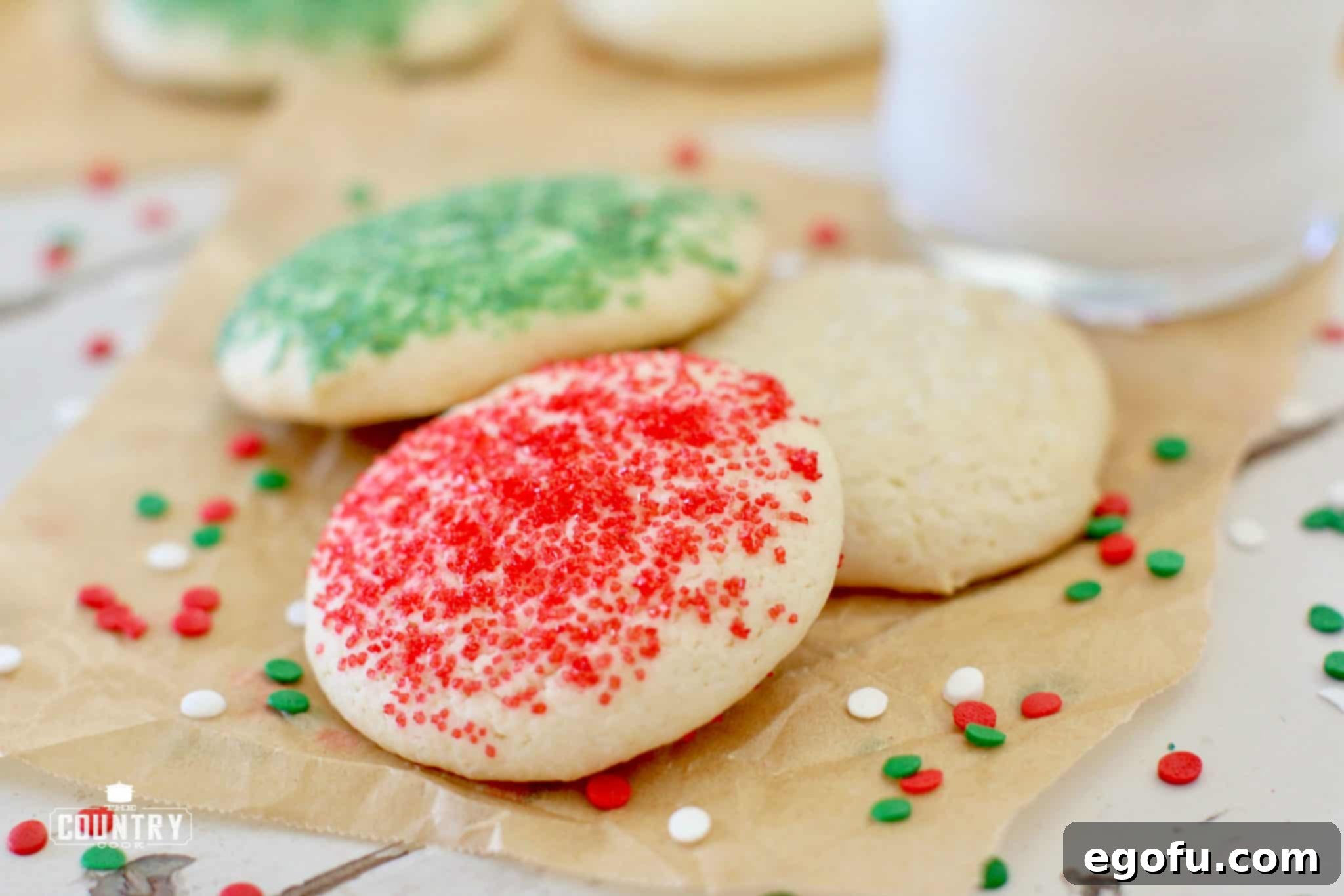 Soft Sugar Cookies with colored sugar, perfectly baked and ready for sharing.
