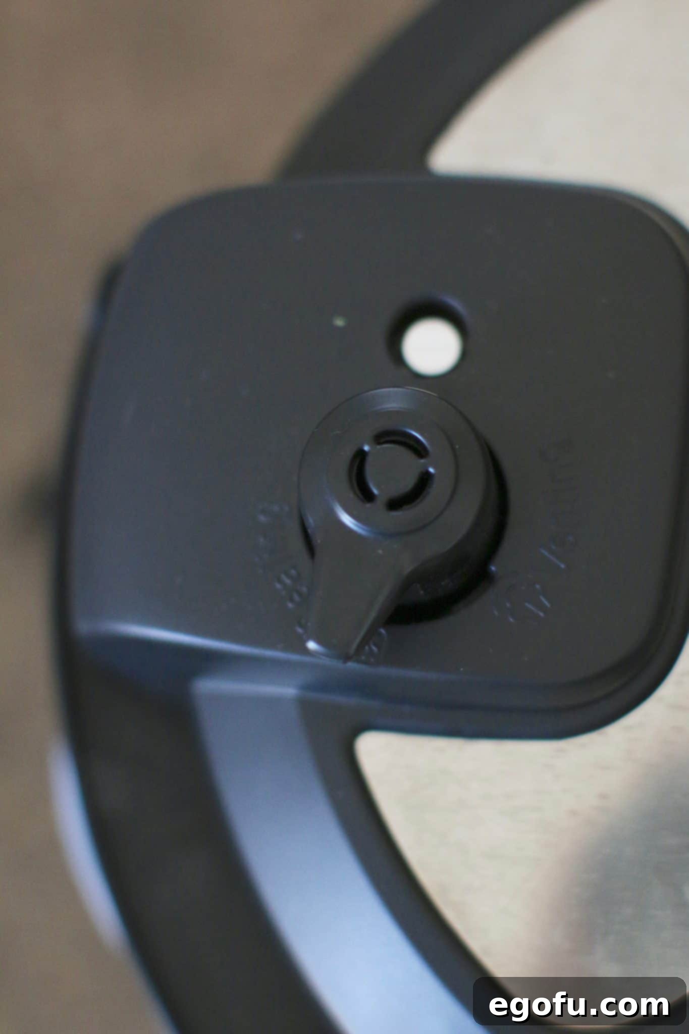 A close-up of the Instant Pot lid, with the pressure release valve clearly set to 'Sealing' position.