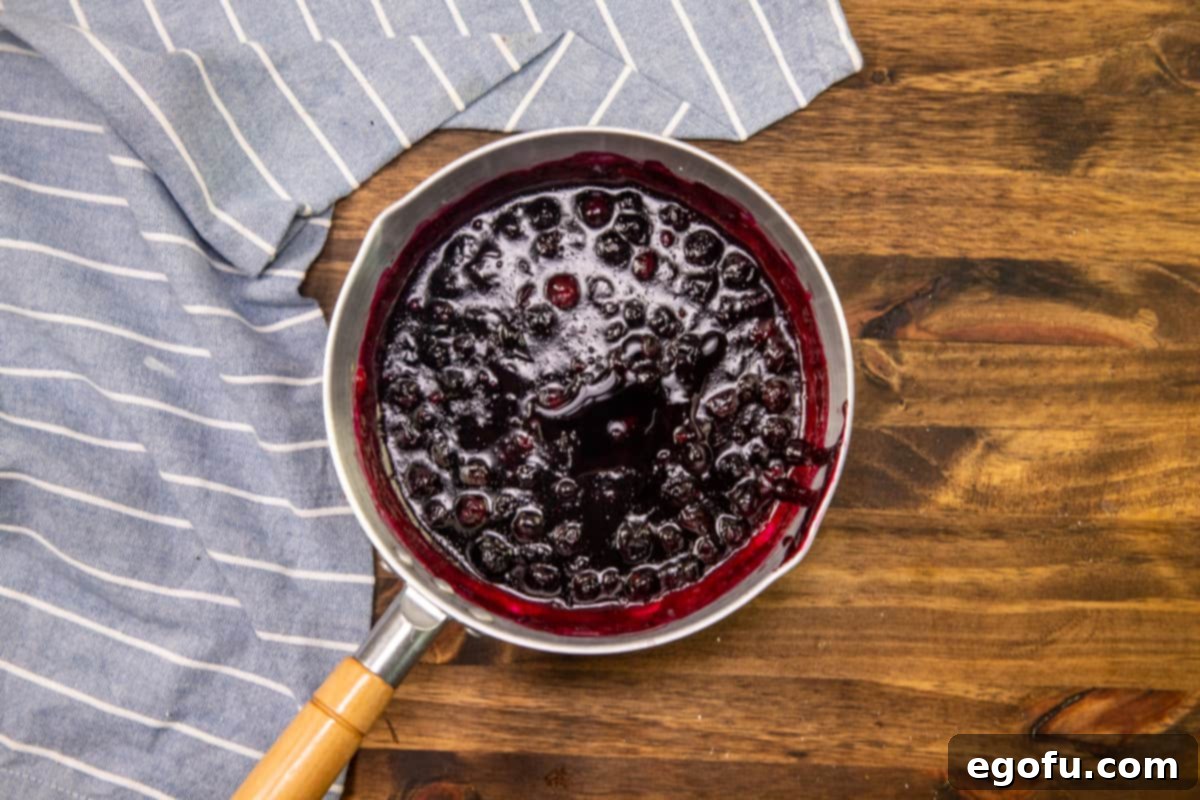 blueberry lemon sauce in a sauce pan.