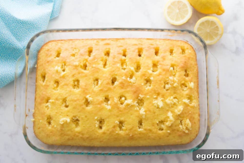 poked holes in lemon cake.